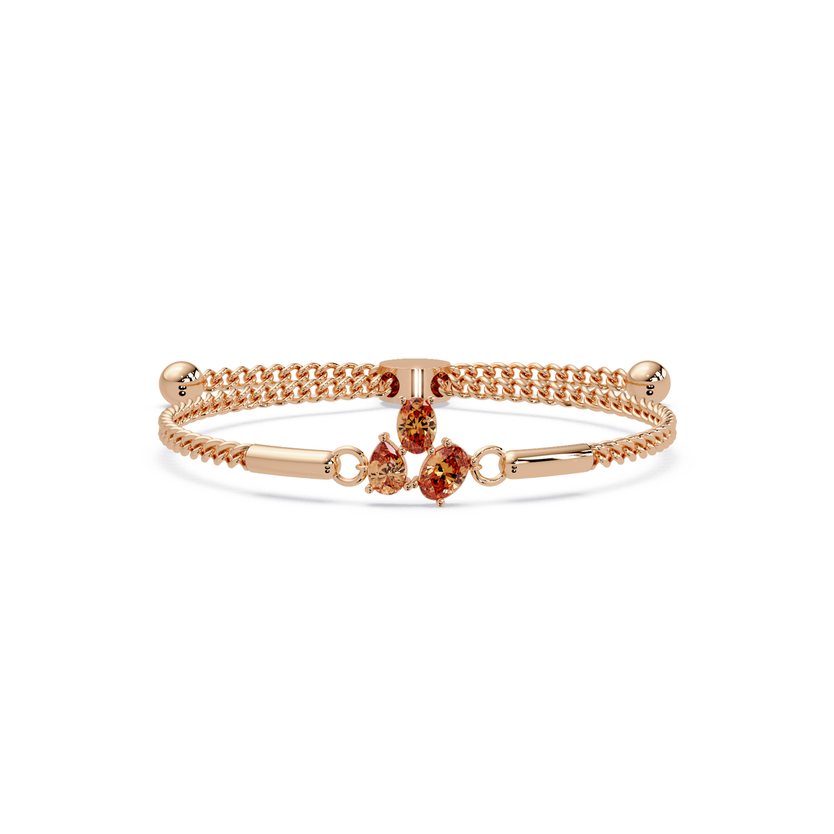 Three-stone pear and oval colorstone hinged bangle in rose gold with topaz stones