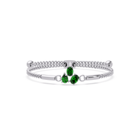 Three-stone pear and oval colorstone hinged bangle in white gold with green stones