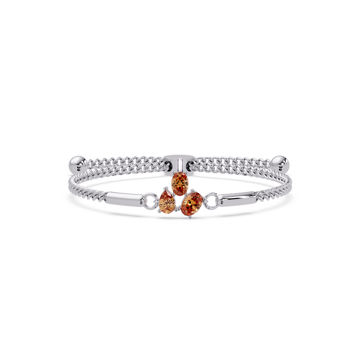 Three-stone pear and oval colorstone hinged bangle in white gold with topaz stones