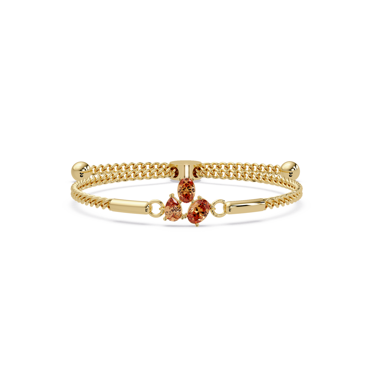 Three-stone pear and oval colorstone hinged bangle in yellow gold with topaz stones