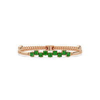 Nine princess-cut green colorstones in a rose gold chain-accent cuff bracelet