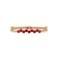 Nine princess-cut red colorstones in a rose gold chain-accent cuff bracelet