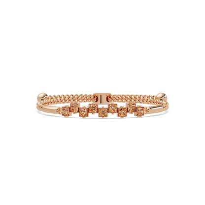Nine princess-cut topaz colorstones in a rose gold chain-accent cuff bracelet