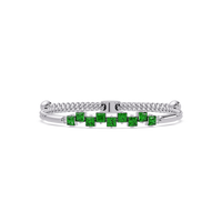 Nine princess-cut green colorstones in a white gold chain-accent cuff bracelet