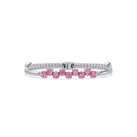 Nine princess-cut pink colorstones in a white gold chain-accent cuff bracelet