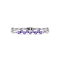 Nine princess-cut purple colorstones in a white gold chain-accent cuff bracelet