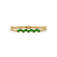Nine princess-cut green colorstones in a yellow gold chain-accent cuff bracelet