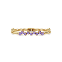 Nine princess-cut purple colorstones in a yellow gold chain-accent cuff bracelet