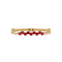 Nine princess-cut red colorstones in a yellow gold chain-accent cuff bracelet