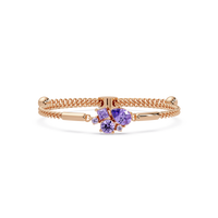 Mixed-cut five-stone colorstone open bangle with purple stones in rose gold