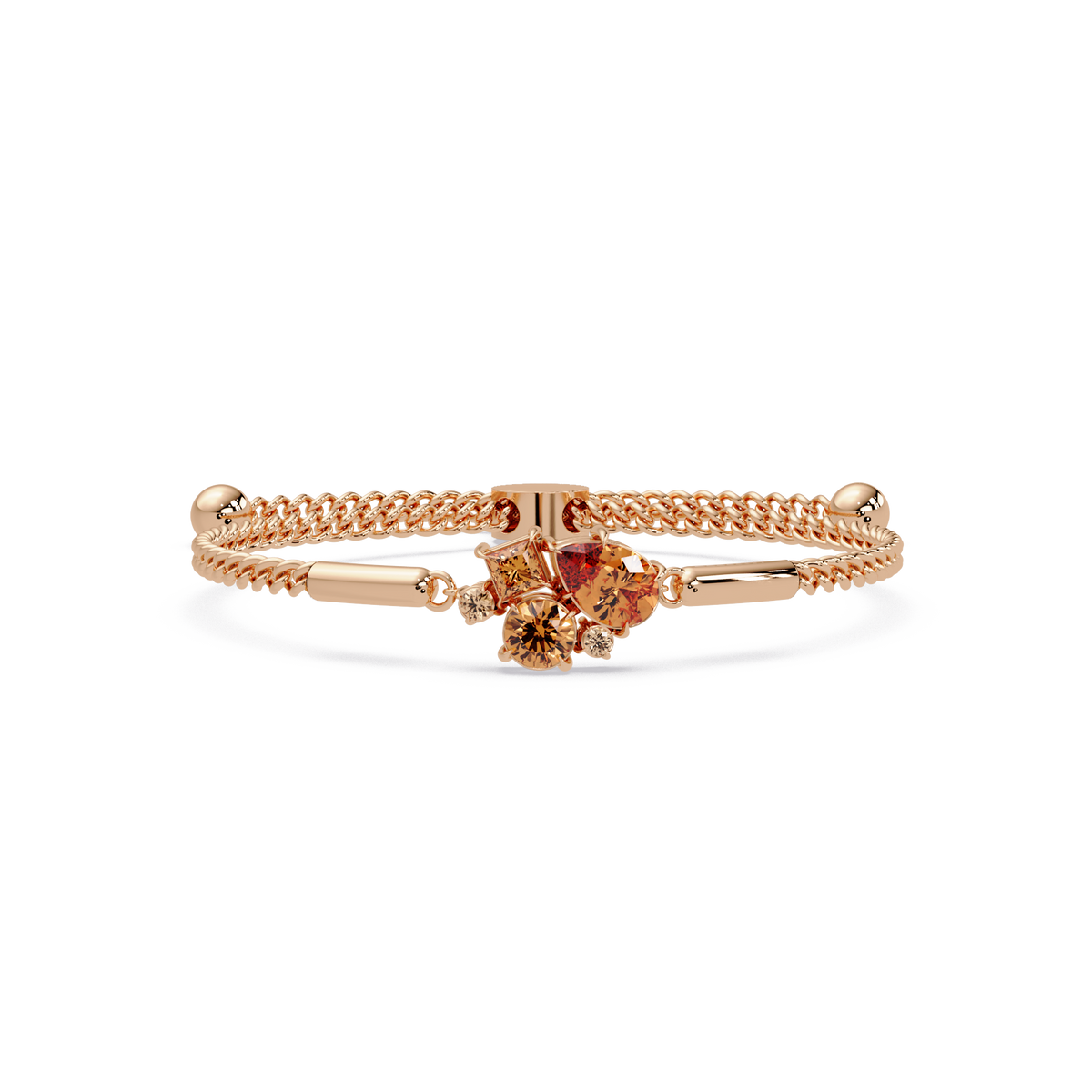 Mixed-cut five-stone colorstone open bangle with topaz stones in rose gold