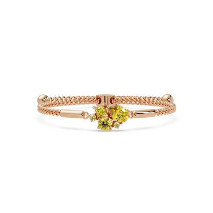 Mixed-cut five-stone colorstone open bangle with yellow stones in rose gold