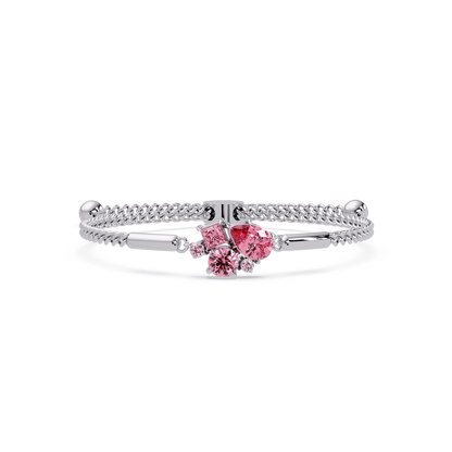 Mixed-cut five-stone colorstone open bangle with pink stones in white gold