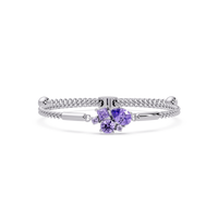 Mixed-cut five-stone colorstone open bangle with purple stones in white gold