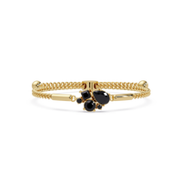 Mixed-cut five-stone colorstone open bangle with onyx stones in yellow gold
