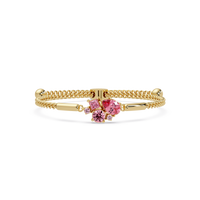 Mixed-cut five-stone colorstone open bangle with pink stones in yellow gold