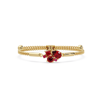 Mixed-cut five-stone colorstone open bangle with red stones in yellow gold