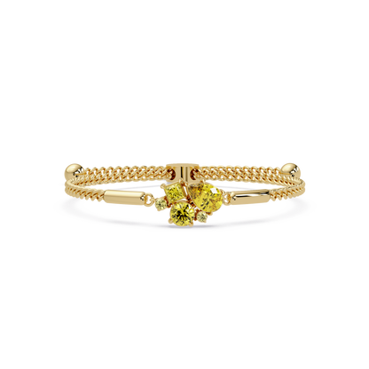 Mixed-cut five-stone colorstone open bangle with yellow stones in yellow gold
