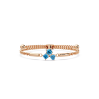 Three-stone colorstone adjustable chain bracelet with aquamarine blue stones in rose gold