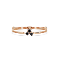 Three-stone colorstone adjustable chain bracelet with onyx stones in rose gold