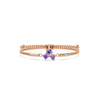 Three-stone colorstone adjustable chain bracelet with amethyst purple stones in rose gold