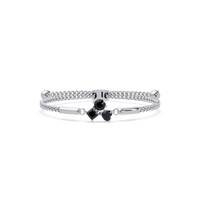 Three-stone colorstone adjustable chain bracelet with onyx stones in white gold