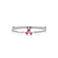 Three-stone colorstone adjustable chain bracelet with tourmaline pink stones in white gold