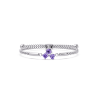 Three-stone colorstone adjustable chain bracelet with amethyst purple stones in white gold