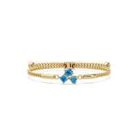 Three-stone colorstone adjustable chain bracelet with aquamarine blue stones in yellow gold
