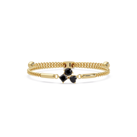 Three-stone colorstone adjustable chain bracelet with onyx stones in yellow gold