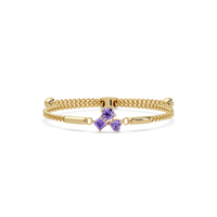 Three-stone colorstone adjustable chain bracelet with amethyst purple stones in yellow gold
