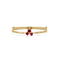 Three-stone colorstone adjustable chain bracelet with ruby red stones in yellow gold
