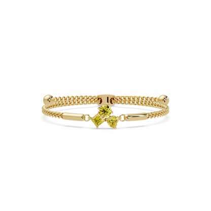 Three-stone lab-grown colorstone adjustable chain bracelet with citrine yellow stones in yellow gold