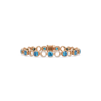 Cushion aquamarine blue colorstone and pavé circle link bracelet in rose gold
