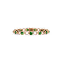 Cushion emerald green colorstone and pavé circle link bracelet in rose gold