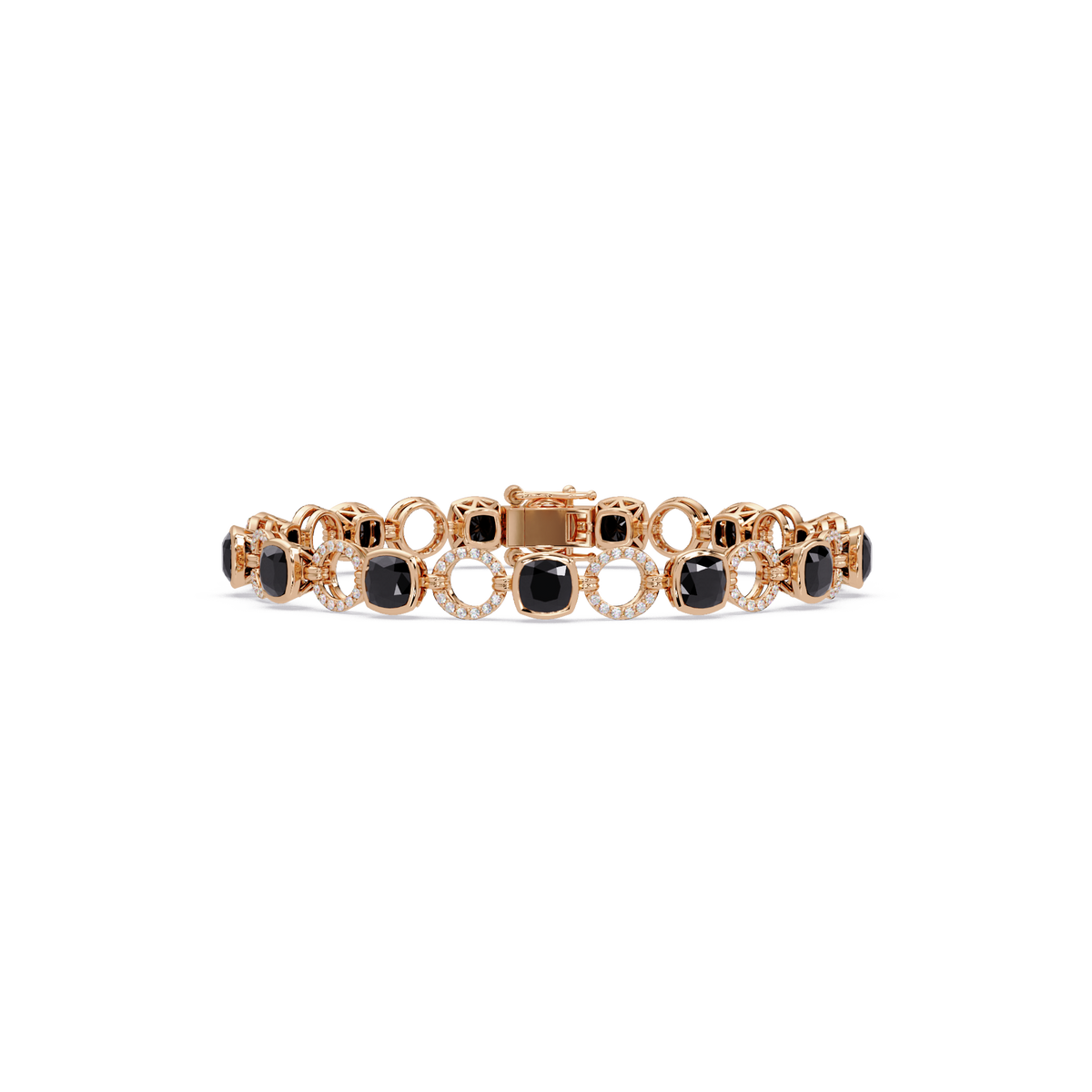 Cushion onyx colorstone and pavé circle link bracelet in rose gold