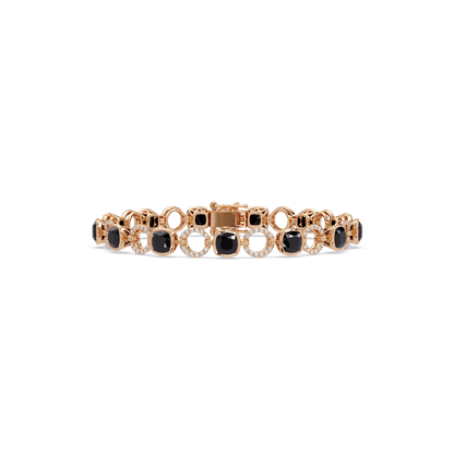 Cushion onyx colorstone and pavé circle link bracelet in rose gold
