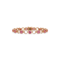 Cushion tourmaline pink colorstone and pavé circle link bracelet in rose gold