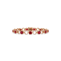 Cushion ruby red colorstone and pavé circle link bracelet in rose gold