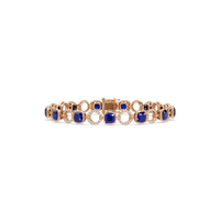 Cushion sapphire blue colorstone and pavé circle link bracelet in rose gold