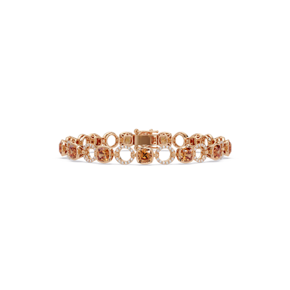 Cushion champagne topaz colorstone and pavé circle link bracelet in rose gold