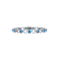 Cushion aquamarine blue colorstone and pavé circle link bracelet in white gold