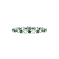 Cushion emerald green colorstone and pavé circle link bracelet in white gold