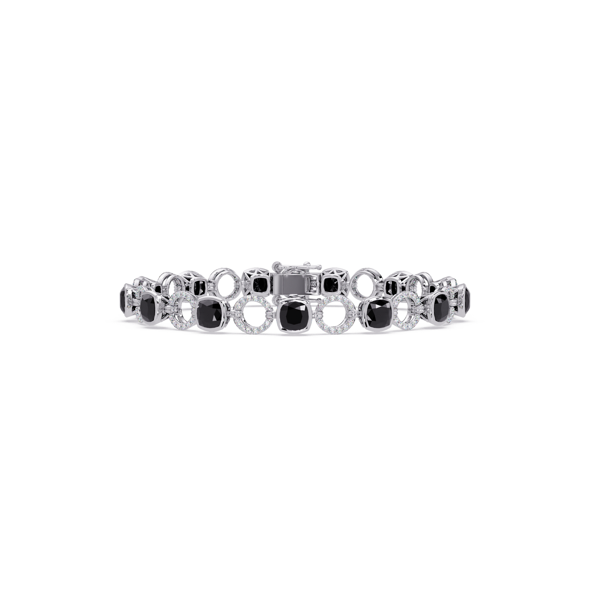 Cushion onyx colorstone and pavé circle link bracelet in white gold