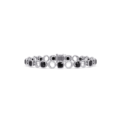 Cushion onyx colorstone and pavé circle link bracelet in white gold