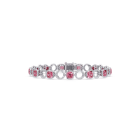 Cushion tourmaline pink colorstone and pavé circle link bracelet in white gold