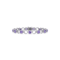 Cushion amethyst purple colorstone and pavé circle link bracelet in white gold