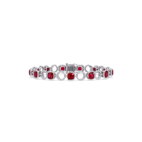 Cushion ruby red colorstone and pavé circle link bracelet in white gold