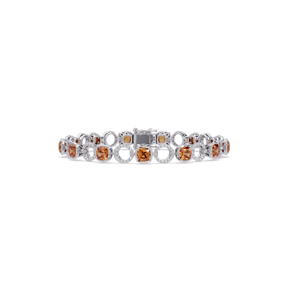 Cushion champagne topaz colorstone and pavé circle link bracelet in white gold