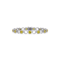 Cushion citrine yellow colorstone and pavé circle link bracelet in white gold
